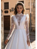 Long Sleeves Ivory Satin Lace Classic Wedding Dress